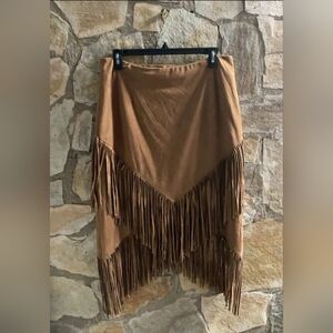 Chico's Asymmetrical Brown Fringe Skirt